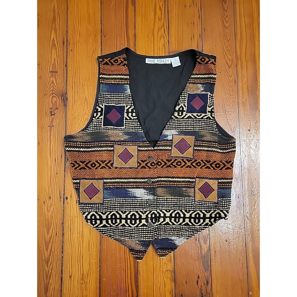 Jane Ashley Womens L Boho Corner Woven Bohemian Style India Vest Cottagecore